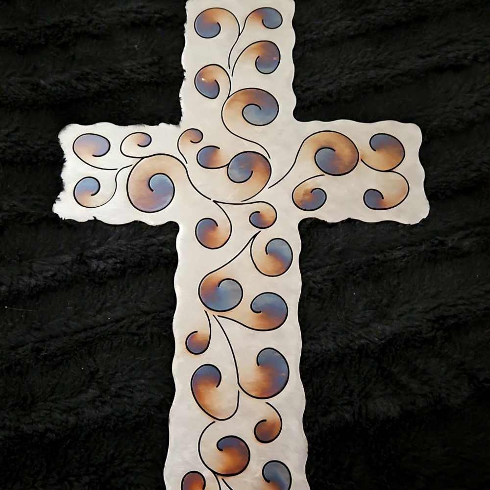 JEWELED STEEL HANDMADE LARGE METAL CROSS David Broussard Artist